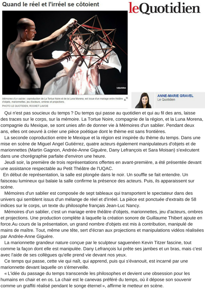 Qui n'est pas soucieux du temps - Du temps qui passe au quotidien et qui au fil des ans, laisse des traces sur le corps, sur la mémoire. La Tortue Noire, compagnie de la région, et la Luna Morena, compagnie du Mexiqu.png